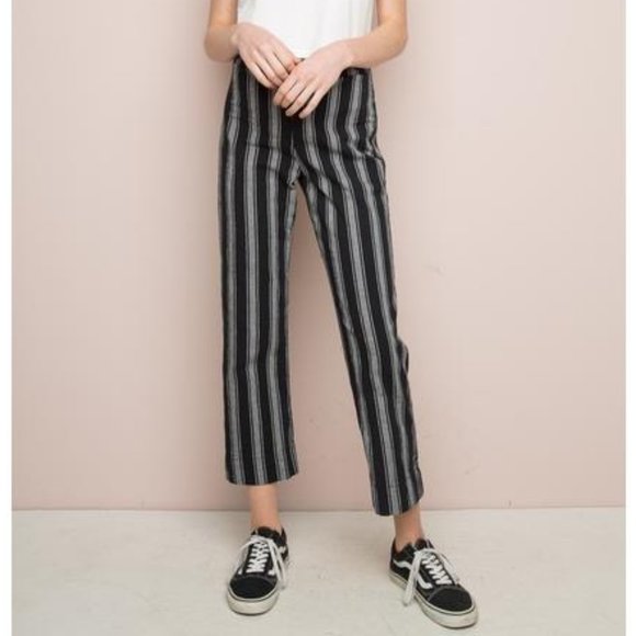 Brandy Melville Pants - Brandy Melville High Rise Striped Tilden Pants Slim Straight Ankle Crop